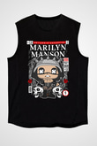 Marilyn Manson Baskılı Unisex Siyah Kolsuz Tişört