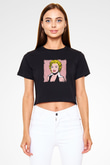Marilyn Monroe Baskılı Siyah Kadın Crop Top Tişört