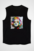 Marilyn Monroe Baskılı Unisex Siyah Kolsuz Tişört