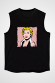 Marilyn Monroe Baskılı Unisex Siyah Kolsuz Tişört