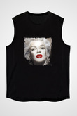 Marilyn Monroe Baskılı Unisex Siyah Kolsuz Tişört