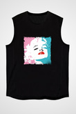 Marilyn Monroe Baskılı Unisex Siyah Kolsuz Tişört