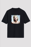 Marilyn Monroe Baskılı Unisex Siyah Oversize Tişört