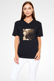 Marilyn Monroe Baskılı Unisex Siyah V Yaka Tişört