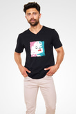 Marilyn Monroe Baskılı Unisex Siyah V Yaka Tişört