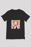 Marilyn Monroe Baskılı Unisex Siyah V Yaka Tişört