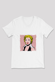 Marilyn Monroe Baskılı V Yaka Unisex Beyaz Tişört