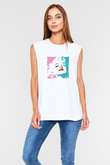Marilyn Monroe Unisex Baskılı Beyaz Kolsuz Tişört