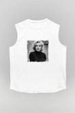Marilyn Monroe Unisex Baskılı Beyaz Kolsuz Tişört