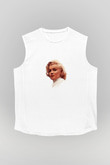 Marilyn Monroe Unisex Baskılı Beyaz Kolsuz Tişört