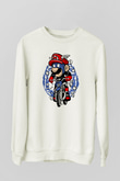 Mario Biker Baskılı Beyaz Unisex Sweatshirt
