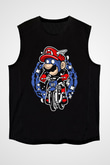 Mario Biker Baskılı Siyah Unisex Kolsuz Tişört
