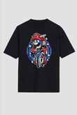 Mario Biker Baskılı Siyah Unisex Oversize Tişört