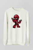 Mario Deadpool Baskılı Beyaz Unisex Sweatshirt