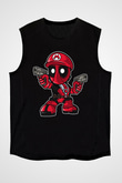 Mario Deadpool Baskılı Siyah Unisex Kolsuz Tişört