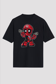Mario Deadpool Baskılı Siyah Unisex Oversize Tişört