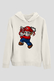 Mario Massacre Baskılı Beyaz Unisex Hoodie