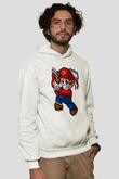 Mario Massacre Baskılı Beyaz Unisex Hoodie