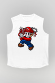 Mario Massacre Baskılı Beyaz Unisex Kolsuz Tişört