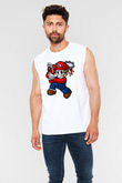 Mario Massacre Baskılı Beyaz Unisex Kolsuz Tişört