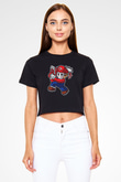 Mario Massacre Baskılı Siyah Kadın Crop Top Tişört