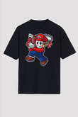 Mario Massacre Baskılı Siyah Unisex Oversize Tişört
