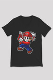 Mario Massacre Baskılı Siyah Unisex V Yaka Tişört
