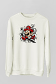 Mario Pilot Baskılı Beyaz Unisex Sweatshirt