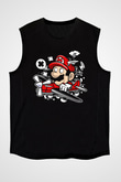 Mario Pilot Baskılı Siyah Unisex Kolsuz Tişört