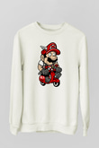 Mario Scooter Baskılı Beyaz Unisex Sweatshirt