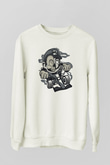 Mario Skull Karting Racer Baskılı Beyaz Unisex Sweatshirt