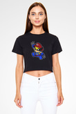 Mario Wolverine Baskılı Siyah   Crop Top Tişört