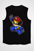 Mario Wolverine Baskılı Siyah Unisex Kolsuz Tişört