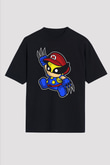 Mario Wolverine Baskılı Siyah Unisex Oversize Tişört