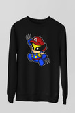 Mario Wolverine Baskılı Siyah Unisex Sweatshirt