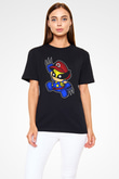 Mario Wolverine Baskılı Siyah Unisex Tişört
