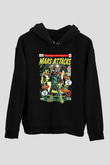 Mars Attacks Baskılı Unisex Siyah Hoodie
