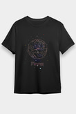 Mars Çizim Baskılı Unisex Siyah Tişört - Tshirt