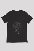Mars Çizim Baskılı Unisex V Yaka Siyah Tİşört - Tshirt