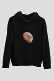 Mars Fotoğraf Baskılı Unisex Siyah Kapüşonlu Sweatshirt