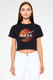 Mars Siyah Crop Top Tişört