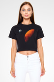 Mars Siyah Crop Top Tişört