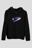 Marshall Adaları - Marshall İslands Bayrağı Baskılı Unisex Siyah Kapüşonlu Sweatshirt