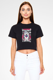 Marshmallow Baskılı Siyah Kadın Crop Top Tişört