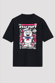 Marshmallow Baskılı Unisex Siyah Oversize Tişört