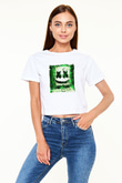 Marshmello Baskılı Beyaz Kadın Crop Top Tişört