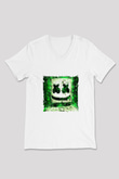 Marshmello Baskılı Beyaz V Yaka Unisex Tişört