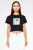 Marshmello Baskılı Crop Top Siyah Kadın Tişört
