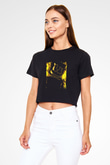 Marshmello Baskılı Crop Top Siyah Kadın Tişört