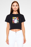 Marshmello Baskılı Crop Top Siyah Kadın Tişört